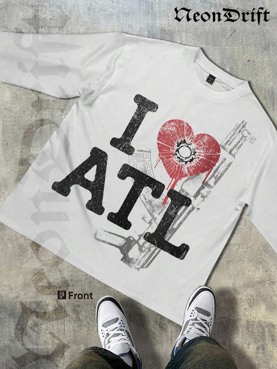 NeonDrift Halloween, Christmas, Thanksgiving Gifts-I Love ATL Graphic T-Shirt - Bold Red Heart Design For City Enthusiasts,  Urban Apparel, Perfect For Casual Wear And Travel Adventures - trắng - Xem 1