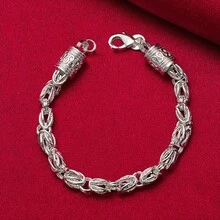 Pulsera con cierre de langosta, cadena plateada de plata esterlina 925 para mujer y hombre, joyería de moda para boda y compromiso - Plateado - Ver 2