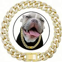 15mm Luxury Pet Necklace, Adjustable Hip Hop Dog Collar With Rhinestone Inlaid Cuban Chain, Sturdy And Suitable For All Body Types - Multicolor - View 13