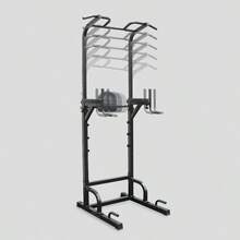 Deluxe Pull-Up Rack – Multi-Function Power Tower For Pull-Ups, Dips, And Core Training | Heavy-Duty Upper Body Strength Station For Home Or Gym Use | Sturdy Steel Frame, Compact Design - Black - View 10