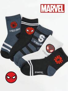 Marvel 漫威 1/5/10 双装 儿童可爱超级英雄蜘蛛侠系列袜子，男童中筒袜，韩版卡通，秋冬款，女童袜子，儿童蜘蛛侠及超级英雄角色袜子 - 彩色 - 查看 6