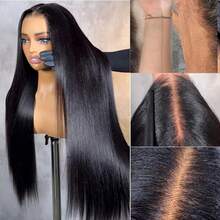 34 Inch 200% Density 15A Straight Blended Human Hair Wigs For Women 13x4 HD Lace Front Wigs Human Hair Staight Lace Frontal Wigs Human Hair Pre Plucked Straight Frontal Lace Wig - Natural & Black - View 6