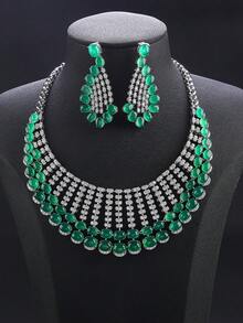 3pcs Luxury Cubic Zirconia Jewelry Set: Necklace, Earrings, Pendant, Fashion Accessory For Evening Gown, Wedding, Valentine's Day Gift - Jewelry Sets - View 1