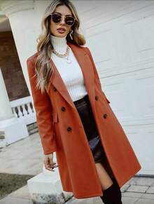 Women's Long Coat In Solid Color00 - Naranja Quemada - Ver 3