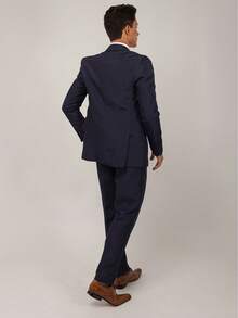 Men's Slim Fit Oxford Suit, Navy Blue, Plain, Italian Cut, 2 Vents, For Parties, Work, And Church - Màu xanh hải quân - Xem 3