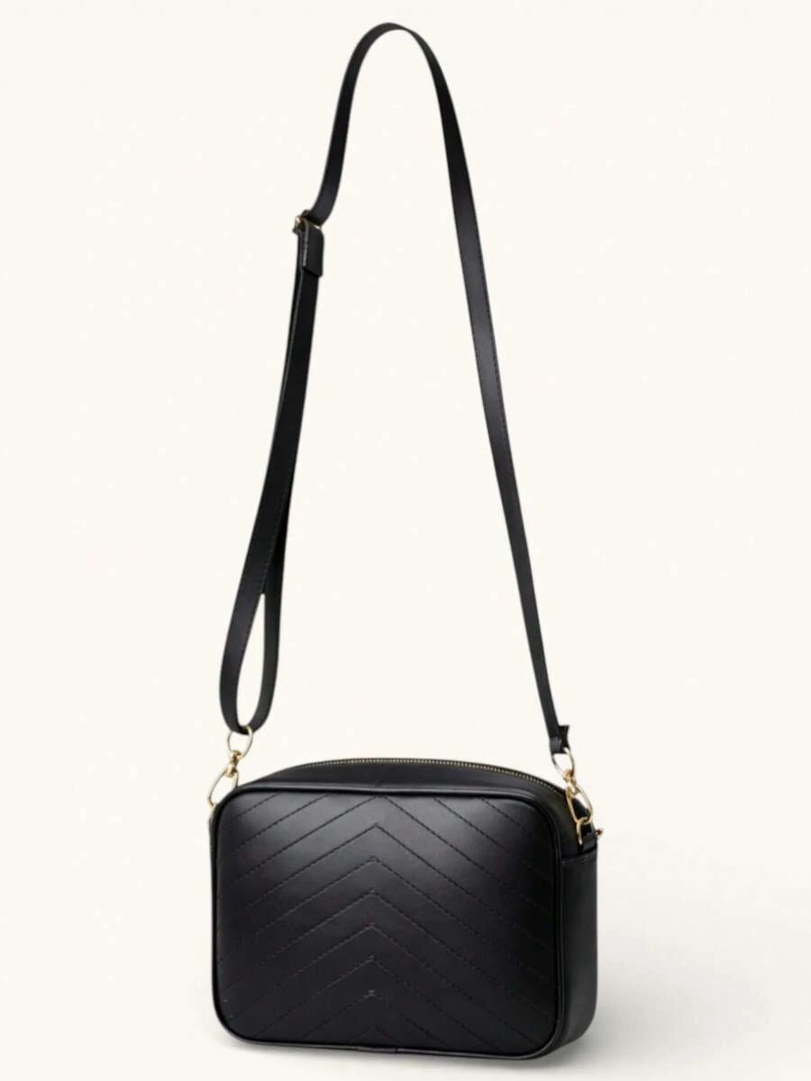 Premium Compact Camera Crossbody Bag With Adjustable Strap - Black In V - View 1
