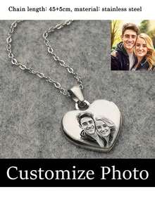 1pc Personalized Photo Heart Necklace, Customizable Engraved Photo Necklace, Personalized Photo Necklace, Square & Heart Shaped Photo Necklace, Gift For Mom/Wife, Stainless Steel Silver, Gold, Black Necklace, Customizable Engraved Photo Pendant Necklace, Anniversary, Valentine's Day, Christmas, Halloween, New Year Gift - Multicolor - View 5