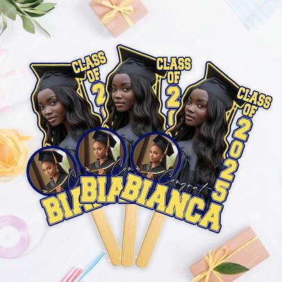 1pc/3pcs/6pcs Personalized Face Fan With Wooden Handle Custom Photo Head Fan 2026 Graduation Birthday Party Favors Creative Celebration Prop