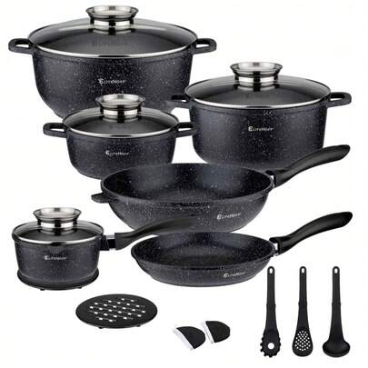 Ensemble de batterie de cuisine pour induction / gaz, set de casseroles en marbre