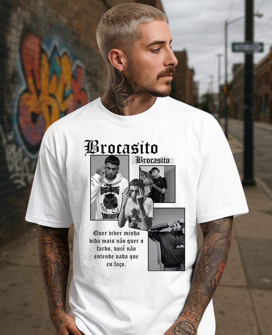 Unisex T-Shirt Trap Brocasito Brocagang Brazilian Freestyle Rap Singer Music Print - 白色 - 查看 1