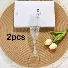 3只菱形图案香槟杯，防滑可重复使用高脚杯，适用于活动、派对、酒店、酒吧、餐厅、婚礼、周年纪念、节日等场合。 - 查看 7