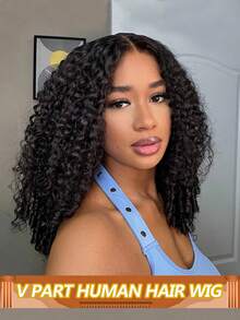 V Part Wig Burmese Curly Human Hair Wigs No Leave Out Thin Part Beginner Friendly Glueless Wig Easy Wear And Go V Shape Full Head 150% Density For Women Daily Use - Natural Black - View 1