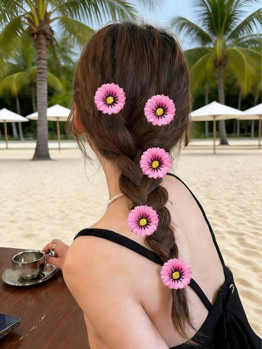 6pcs Bohemian Style Women's Multi-Layer Daisy Hair Clips, Suitable For Spring/Summer, Everyday, Beach, Wedding, Party - Multicolor - View 1