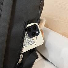 1 st. randig och stjärnmönster canvasryggsäck, stor dragkedja, retro amerikansk stil, lämplig för studenter och pendling - Svart - Visa 7