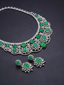 Bộ trang sức cao cấp 3 món đính đá Cubic Zirconia: Dây chuyền và bông tai, phụ kiện thời trang cá tính cho váy dạ hội, quà tặng ngày Valentine/lễ hội. - bộ trang sức - Xem 4