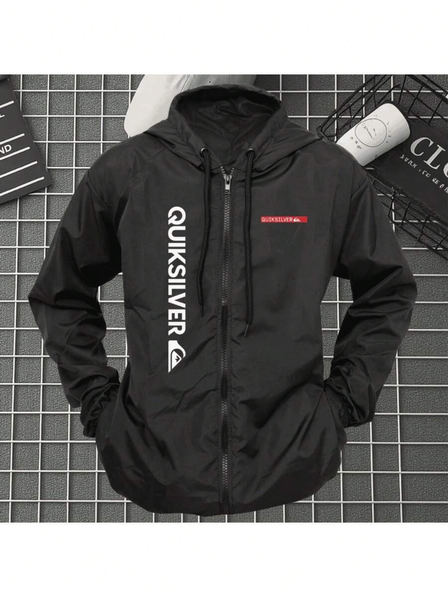 Men's Windbreaker Jacket, New Fashion, Super Lightweight Adult Jacket With Zipper And Hood, Gym Wear. - màu đen - Xem 1