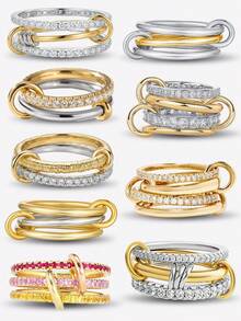 1 Stück 925 Sterling Silber glatter Dreifach-Reifen-Ring, geeignet für Frauen, elegante Kristall-Ohrringe, exquisiter Schmuck - Verschiedenfarbig - Übersicht 2