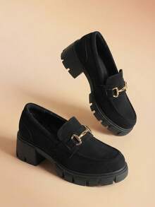 Women Chunky Heel Loafers, Platform Loafers, Slip On Casual Business Dress Versatile Shoes - 黑色 - 查看 1