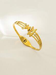 Brazalete abierto de mariposa hueco chapado en oro de 18K, accesorio de moda para mujer - Multicolor - Ver 6