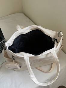 New Fashion Casual Denim Fabric Star Pattern Tote Bag With Coin Purse - White - View 10