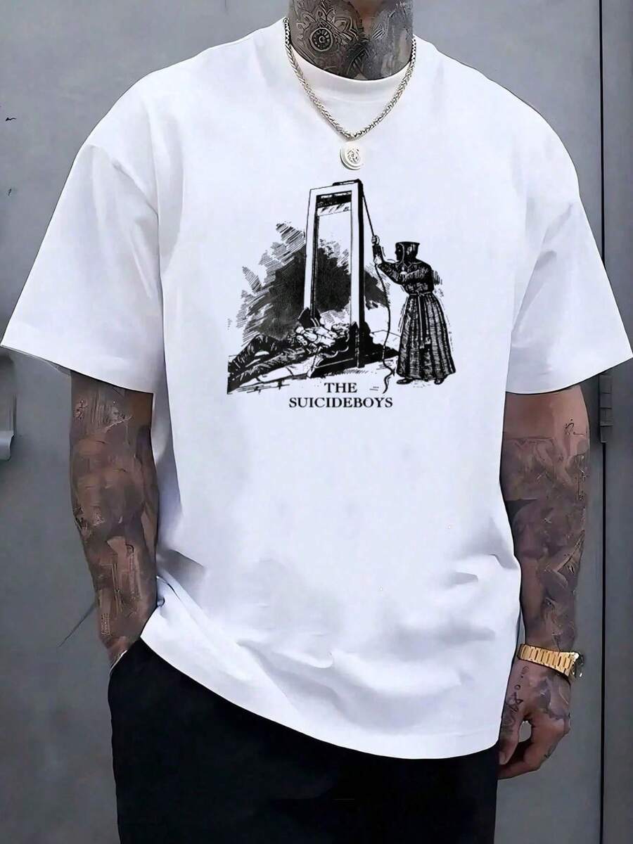 Suicideboy Era Tour Graphics Print T-Shirts For Men Harajuku Hip Hop Rock Style T Shirts Unisex Fashion Oversized Street T Shirt Tee Comfortable Comfortable Streetwear,Suicideboy Skeleton Graphic 100% Cotton Print T-Shirt,Halloween Funny Graphic, Sports Leisure Tee,Soft Cotton - 白色1 - 查看 1