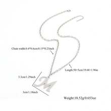 男士简约银色大字母吊坠不锈钢链项链 1 件 - 銀色 - 查看 2