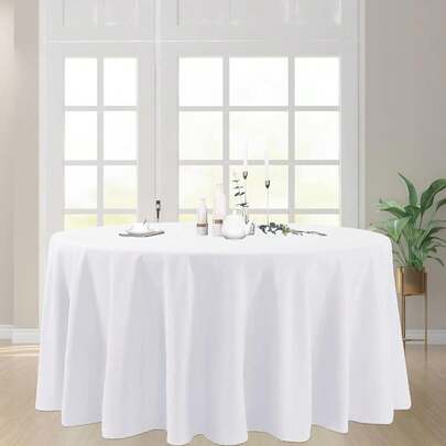 Nappe ronde de centre de table, nappe ronde blanche élégante, nappe ronde en polyester, sans couture, convenant pour les tables rondes, nappe en tissu lavable, applicable pour buffet, table à manger, table basse, fête, anniversaire, café, banquet, pique-nique, camping, barbecue, intérieur, extérieur et usage quotidien