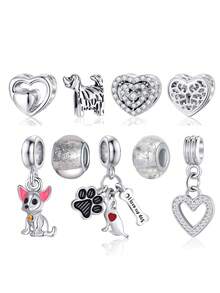 9pcs Silver Heart, Puppy, Rhinestone, Zinc Alloy & Resin DIY Accessories - Multicolor - View 5