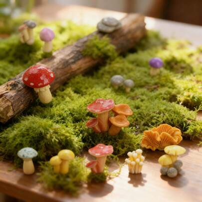 1/15pcs Realistic Jungle Mushroom, Cute Resin Mini Mushroom Sculpture, Fairy Forest Style - Moss Micro Landscape Creative Artificial Mushroom, Bonsai Gardening, DIY Landscape, Aquarium Planting, Small Decor, Desktop Decor Accessories, Summer Outdoor Gardening, Party Favors. Ideal For Crafters, Desktop Decor, Room Decor, Car Decor, Graduation Party Gifts, Birthday Gifts