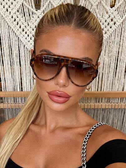 1 Pair Unisex Minimalist Ins Style Retro Pilot With Leopard Print Frame Glasses, Suitable For Beach, Outdoor And Autumn/Winter Casual Outfits, Creating A Bohemian Vacation Vibe