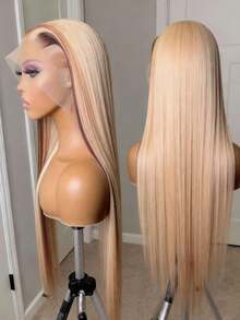 Highlight Blonde Natural Straight Glueless Wigs For Women Daily Use 13X4 HD Transparent Ombre Colored Lace Frontal Wig Human Hair Pre Plucked With Baby Hair 180 Density Bone Straight Lace Front Wigs Human Hair Natural Looking - 挑染金髮 - 查看 4