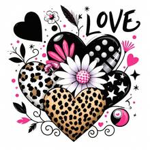 1个/2个/3个豹纹爱心热转印贴片，DIY熨烫布贴，适用于T恤、连帽衫、棒球帽、帆布包等。 - L - 查看 2