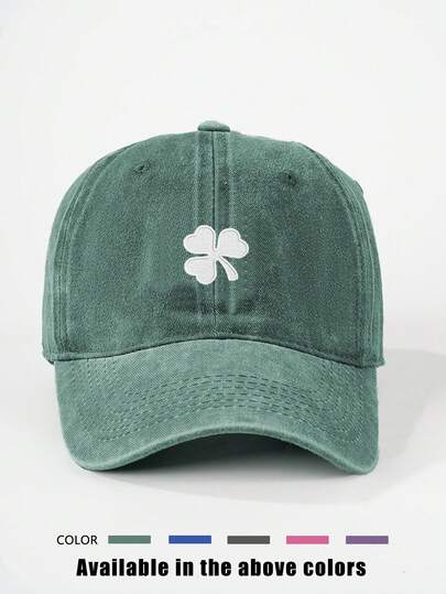 1pc Embroidered Four-Leaf Clover Washed Baseball Cap, Adjustable Outdoor Sun Protection Casual Hat Suitable For Spring, Autumn Travel, Beach Vacation, Y2K Style For Young People