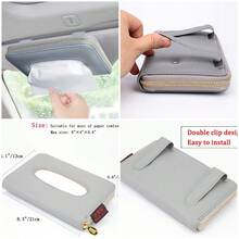 Fredyusu Soporte para pañuelos de Coche, Soporte para Caja de pañuelos, Funda de Piel de Primera Calidad con Cierre para Parasol - A - Ver 1