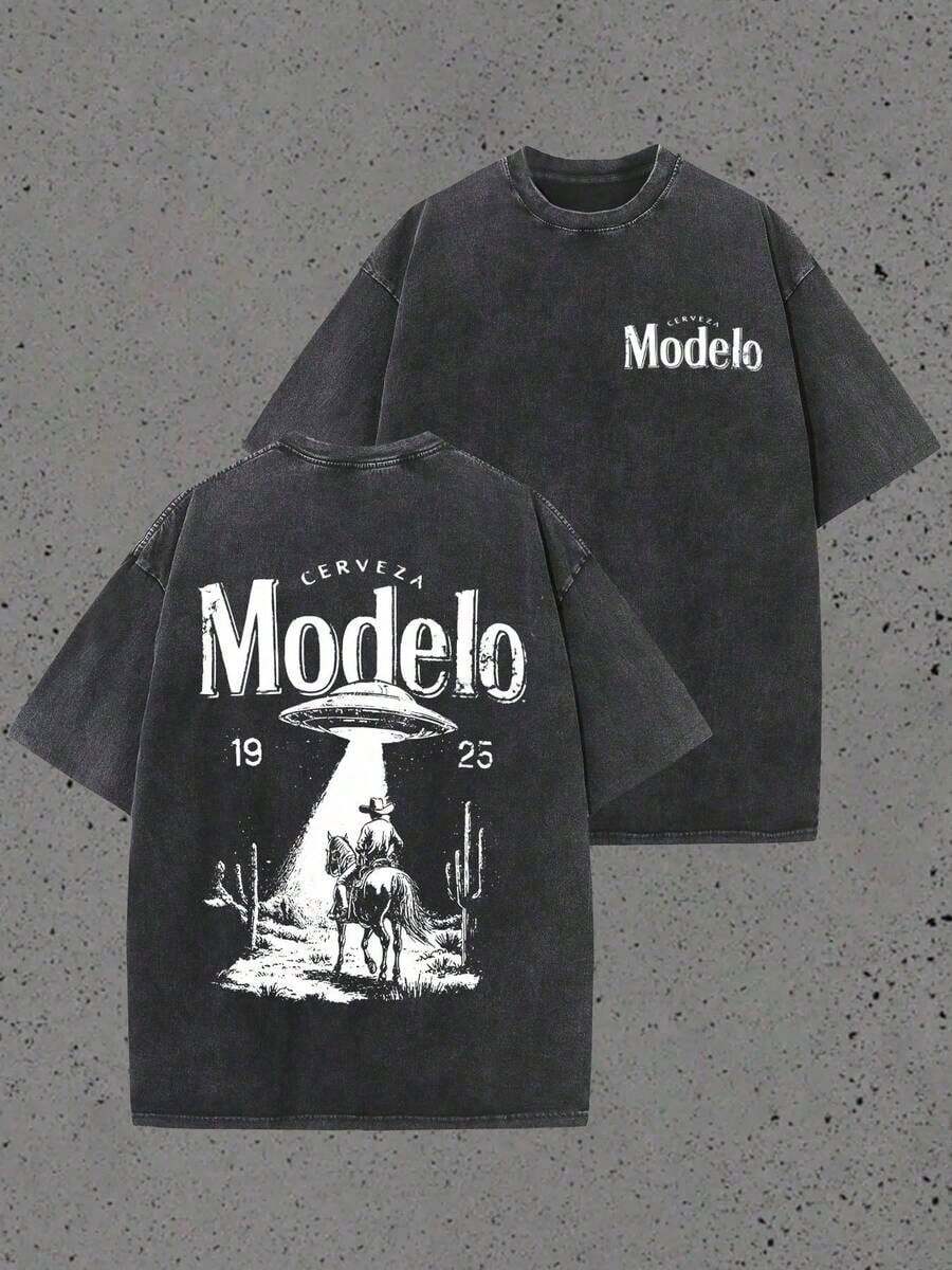 Plus Size Tops, Changes Modelo Cowboy Rope Print T-Shirt, Casual, Heavy Cotton, Summer, Unisex, Free Shipping - Black 2 - View 1