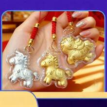 Llavero del Dios de la Riqueza Chino, diseño dorado del Año del Caballo, que trae riqueza y prosperidad, regalo de la suerte de alta gama - Dorado - Ver 4