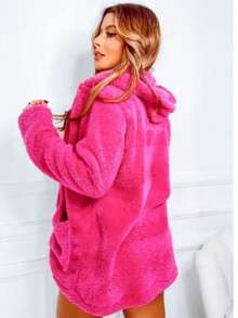 Simple Casual Party Woolen Fabric Fuzzy Coat Everyday Winter - 玫紅色 - 查看 2