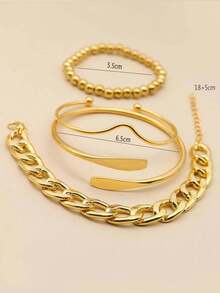 3/4/5/6/7pcs Asymmetrical Chain Beaded Gold-Color Bracelet Set - Yellow Gold - View 4