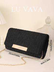 2026 Quiet Luxury Pleated Clutch – Textured Satin Evening Handbag With Black Bar Closure | Wedding, Gala & Date Night Essential (Fits Phone + Lipstick) - Black - View 2