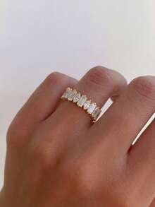 1pc 925 Sterling Silver Semi-Circle Rectangle Eye-Shaped Ring, Elegant Party/Anniversary Gift Jewelry For Women - Horse Eye - View 3