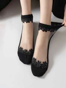 5/10双装随机薄款水晶花朵图案袜子，透气玻璃丝袜，适合春夏穿着 - 彩色 - 查看 2