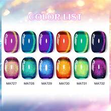MEET ACROSS 6pcs 7ml Jelly Colored Stone Cat Eye Gel Nail Polish Set With Magnet Stick, Gold Light Ultral Shine Gradient Magnetic Semi Permanent Soak Off UV Gel Varnish For Summer Nails, Manicure Nail Art Degign For Home And Salon Nail Supplies - 彩色 - 查看 4