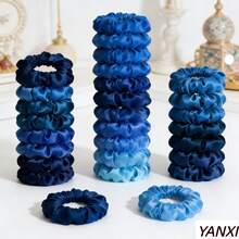 1/16/32/50/100pcs Blue Satin Scrunchies, Silky Versatile Elegant Cute Hair Ties Suitable For Women, Multi-Color Mix, Korean Fashion Hair Accessories - Multicolor - View 2