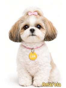 Personalized Pet ID Tag For Dogs And Cats, Laser Engraved On Metal And MDF. - Amarillo - Ver 1