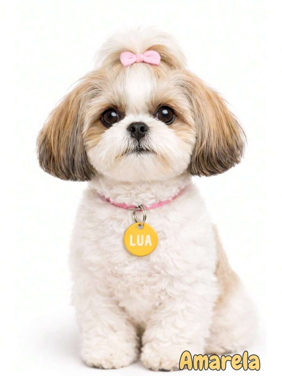 Personalized Pet ID Tag For Dogs And Cats, Laser Engraved On Metal And MDF. - Amarillo - Ver 1