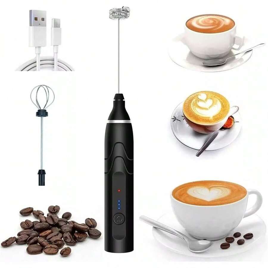 Mini Mixer Portátil Misturador de Bebidas Batedor Espumador de Leite USB Recarregável Cozinha Cafe Ovo - PRETO OU BRANCO - Visão 1