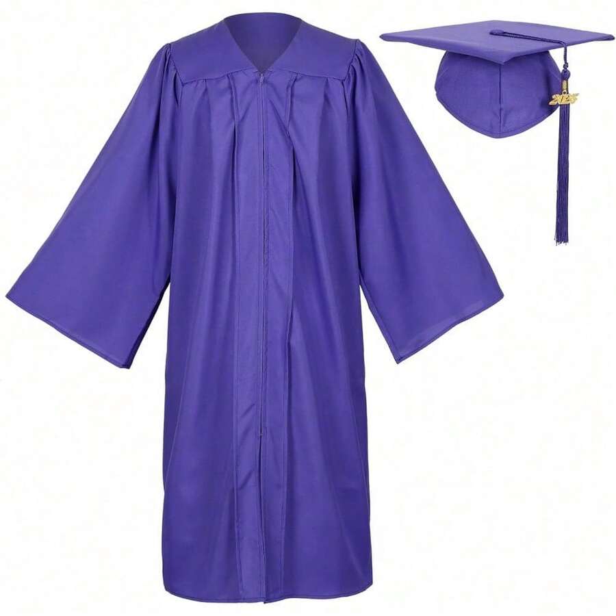 2026 Unisex Matte Graduation Gown And Cap Set With Tassel For Middle High School Bachelor - Purple - View 1