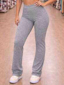 Basic Flare Ballerina Leggings Without Pockets - Gris - View 5