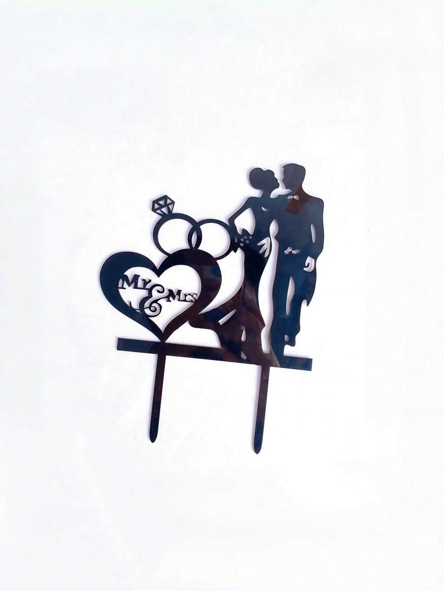 1 Stück "Mr & Mrs" Englische Buchstaben Kuchendekoration, geeignet für Jahrestag, Hochzeit, Verlobungsfeier, Valentinstag Kuchendekoration, Backdekoration, Küchenzubehör - Schwarz - Übersicht 1