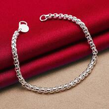 925纯银镀层圆形盒式链手链，女士时尚魅力婚礼订婚派对首饰 - 銀色 - 查看 5